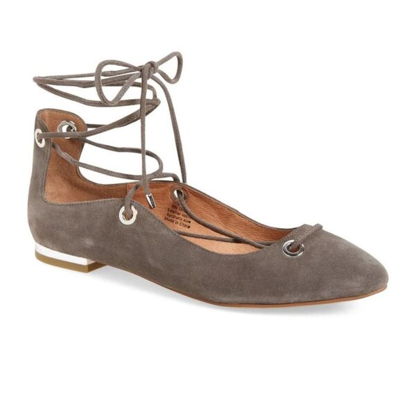 Halogen Nella Ghillie Flat, Grey Kid Leather, Womens Size 5.5 & 8.5 - Picture 1 of 10